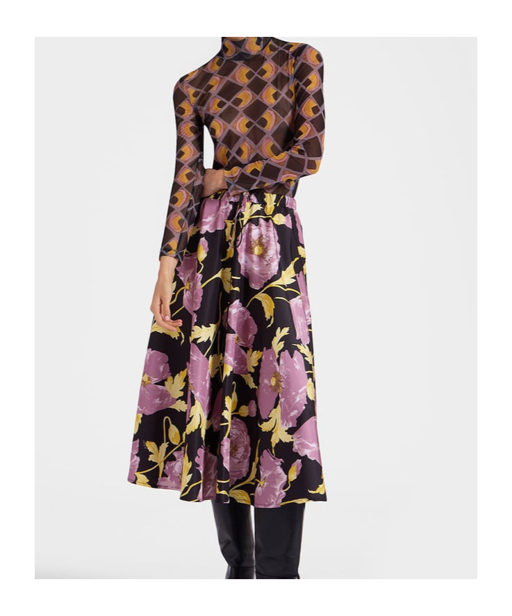 La Doublej Floral Faille Midi Skirt In Pink