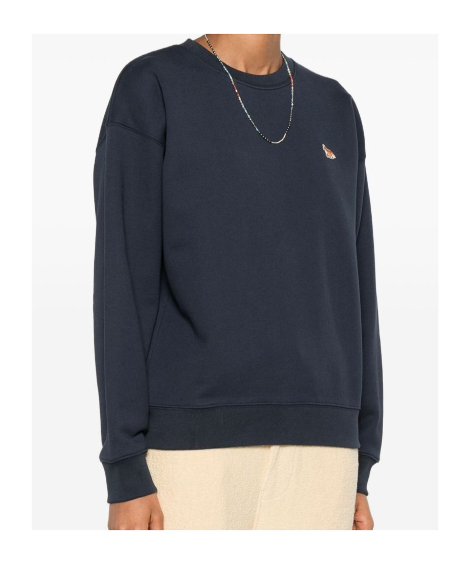 Maison Kitsuné Cotton Sweatshirt With Embroidered Fox Detail In Blue