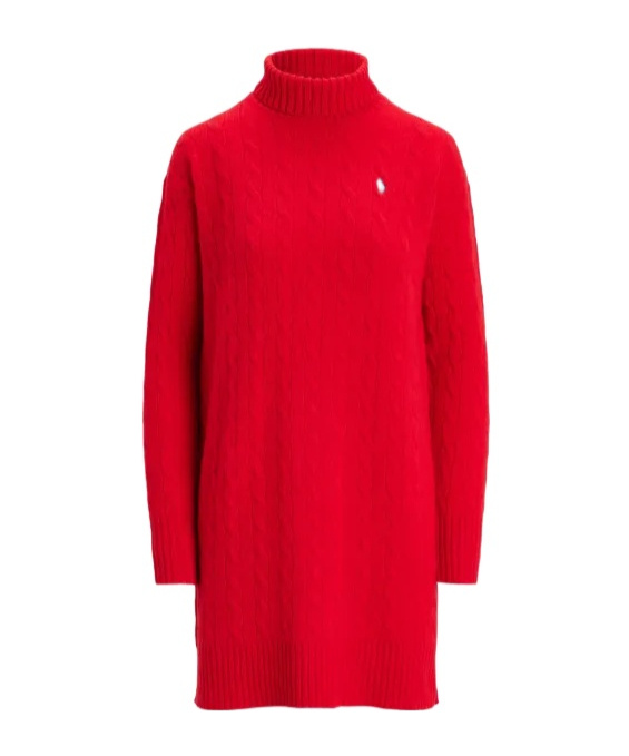 Polo Ralph Lauren Cable-knit Roll-neck Mini Dress In Red