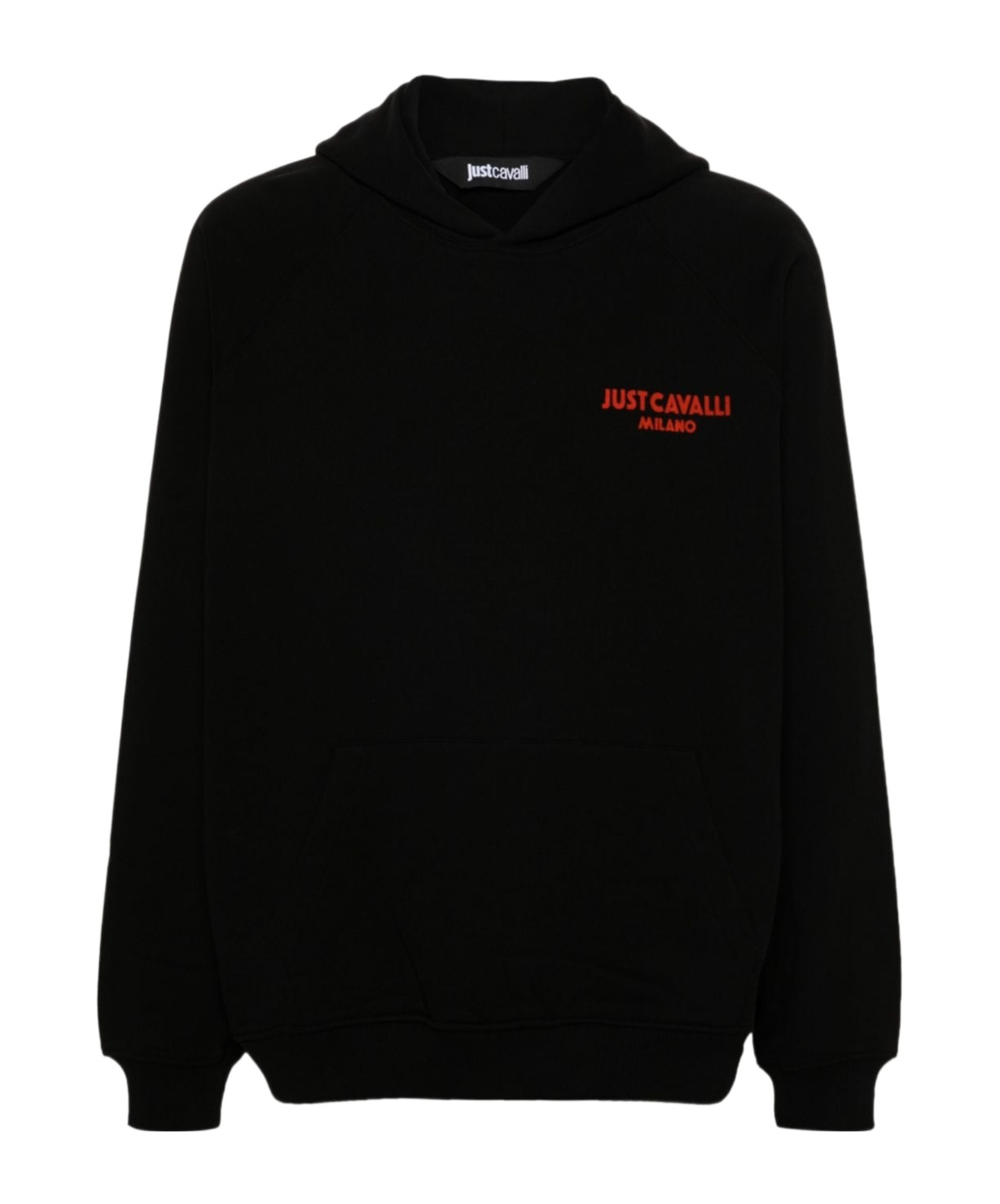 Just Cavalli Flocked-logo Cotton Hoodie In Black