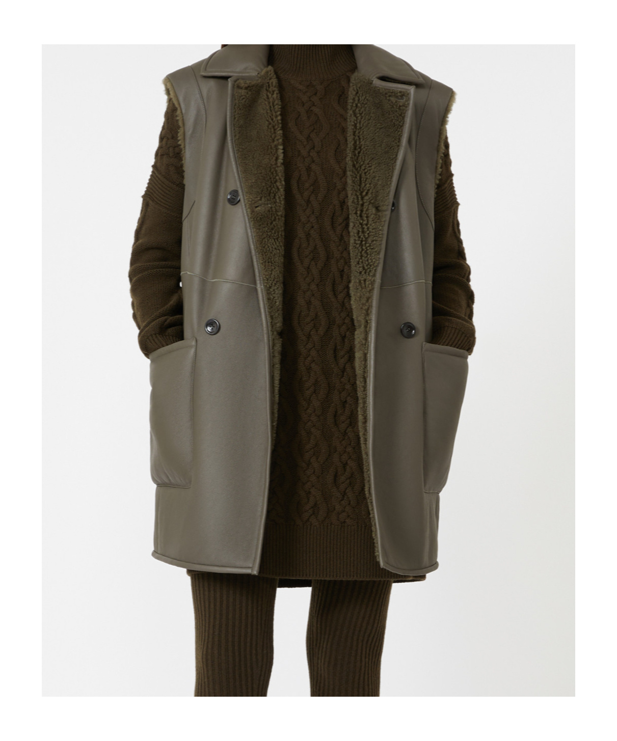 Max Mara Double-breasted Shearling Coat In Green