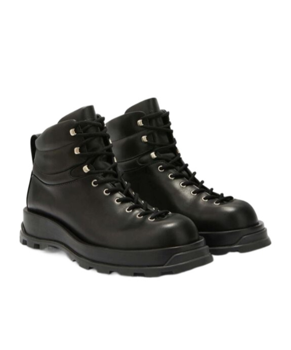 Jil Sander Lace-up Leather Ankle Boots In Black