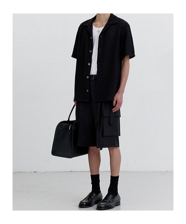 Dunst Belted Multipocket Bermuda Shorts In Black