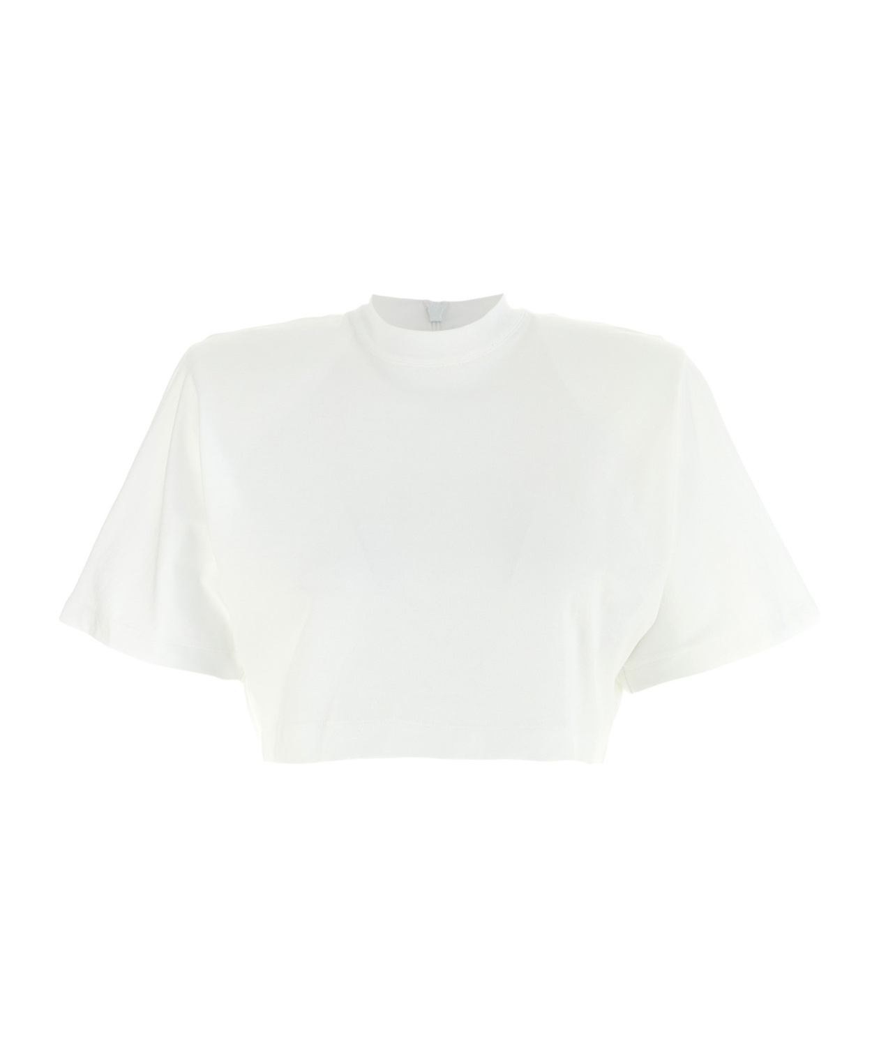Pinko Short-sleeved Crop Top With Padded Shoulders In White