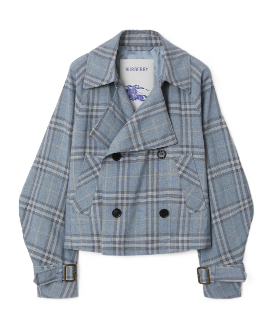 Shop Burberry Check Trench Jacket In Gray
