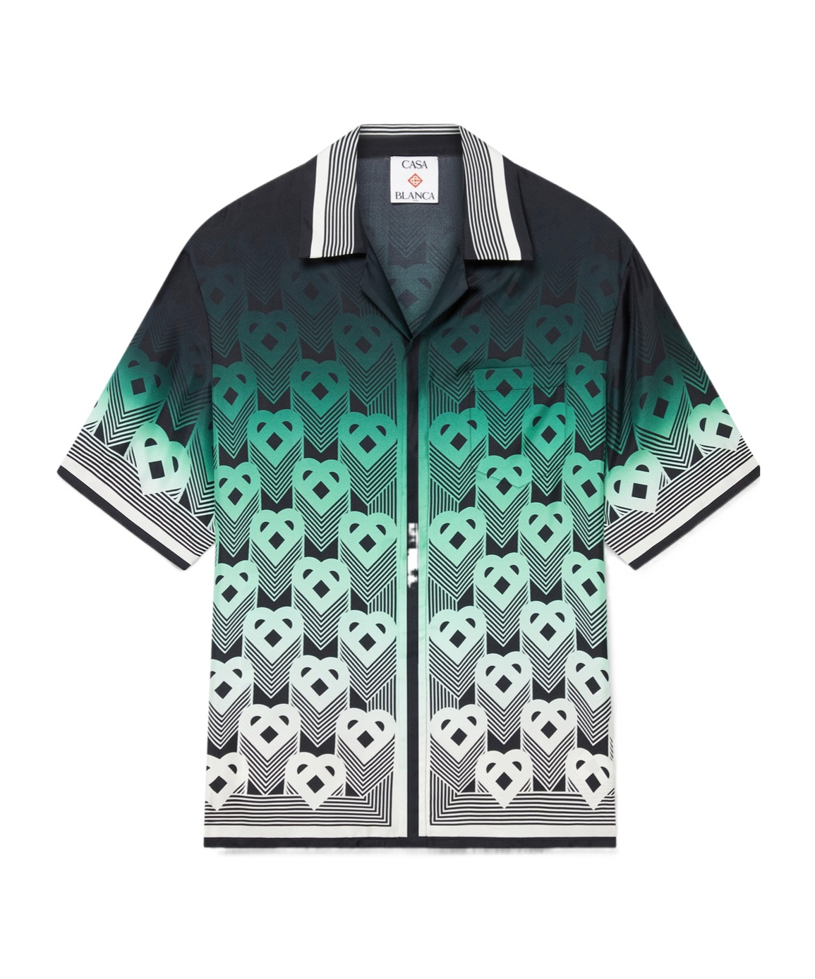 Casablanca Men Gradient Monogram Short Sleeve Silk Shirt In Green