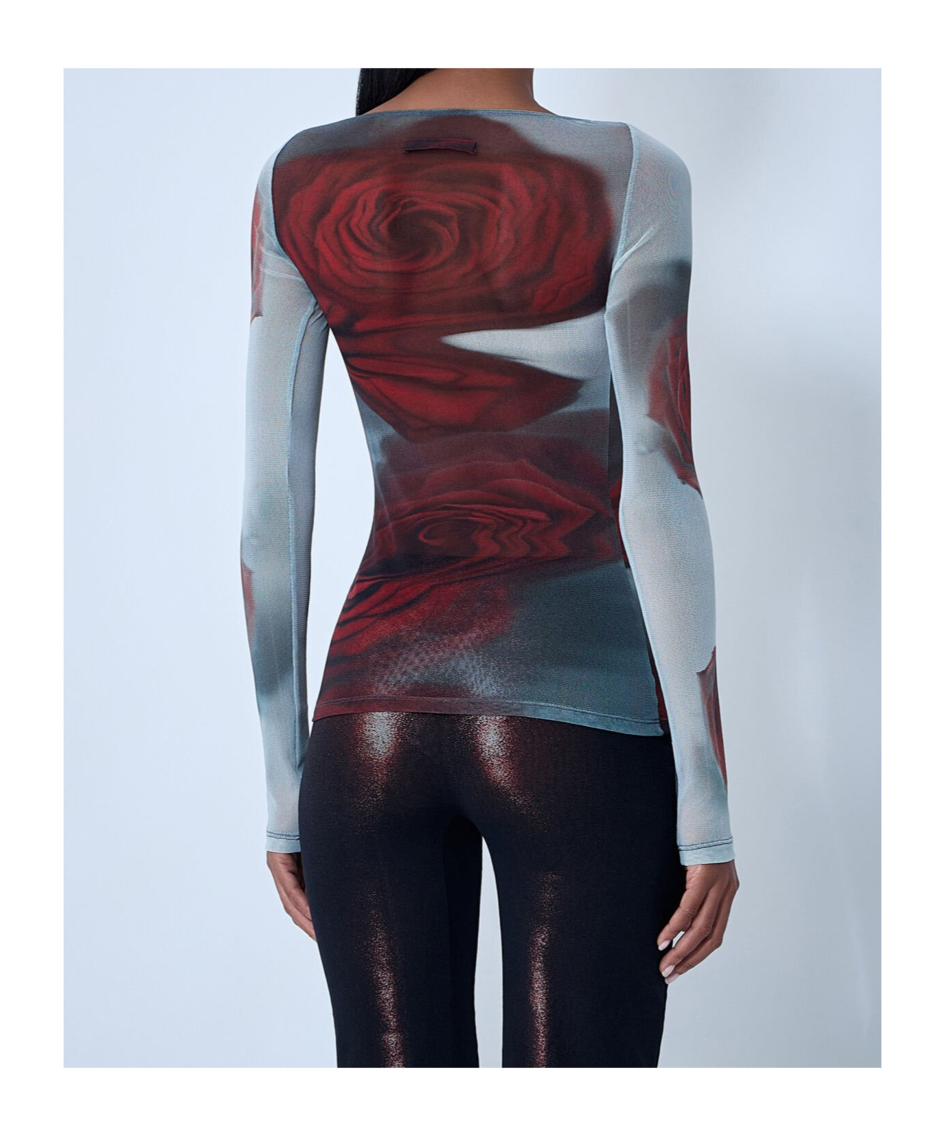 Jean Paul Gaultier Women Blurry Roses Medaillon Print Mesh Boat Neck Top In Multi