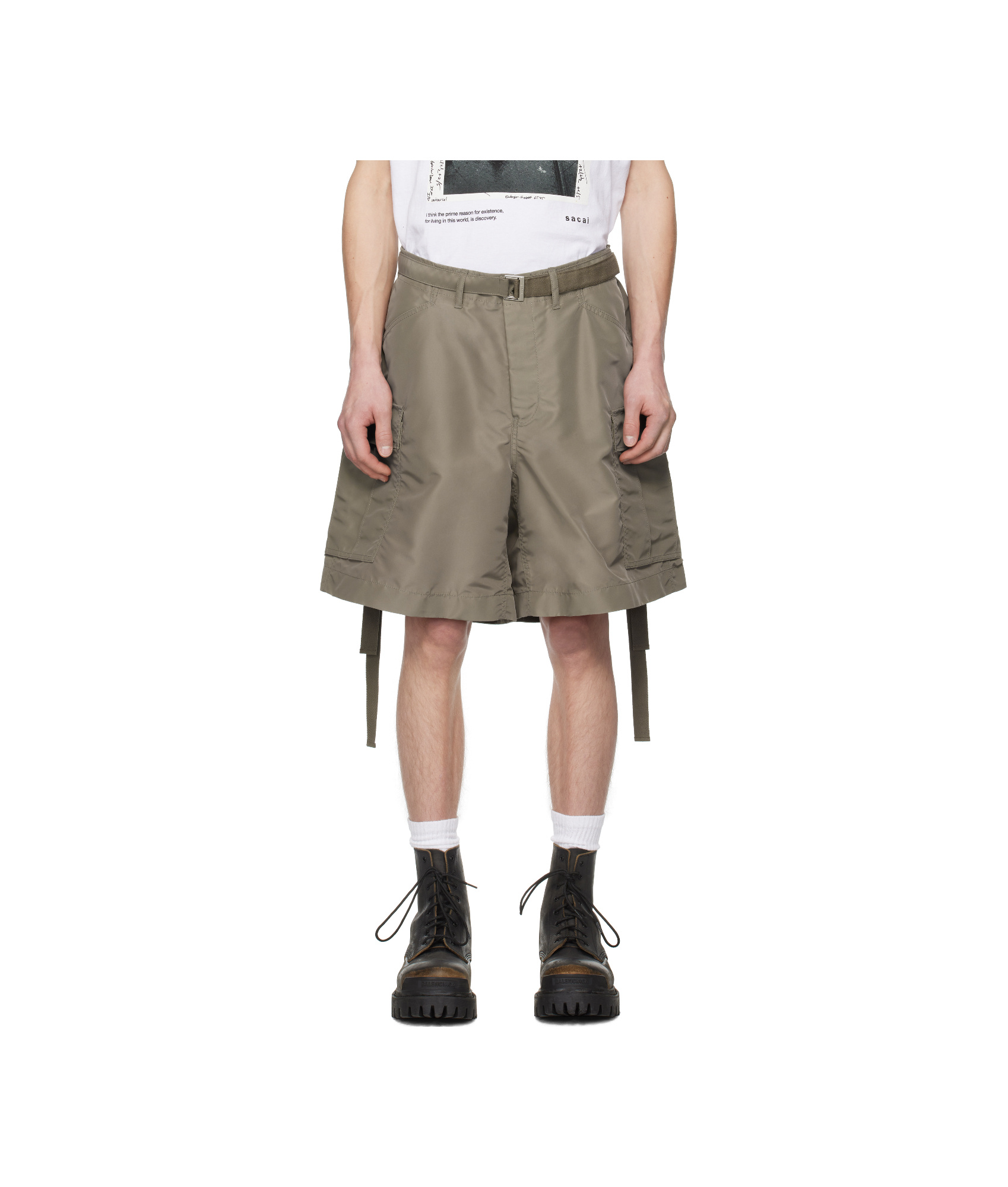 Sacai Taupe Nylon Twill Shorts In Green