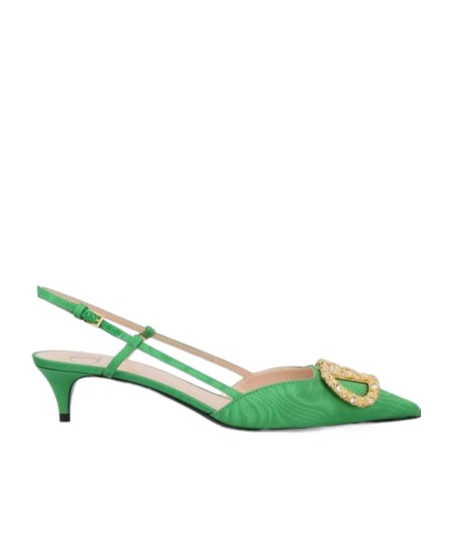Valentino 45mm Crystal-embellishment Slingback Pumps In Green