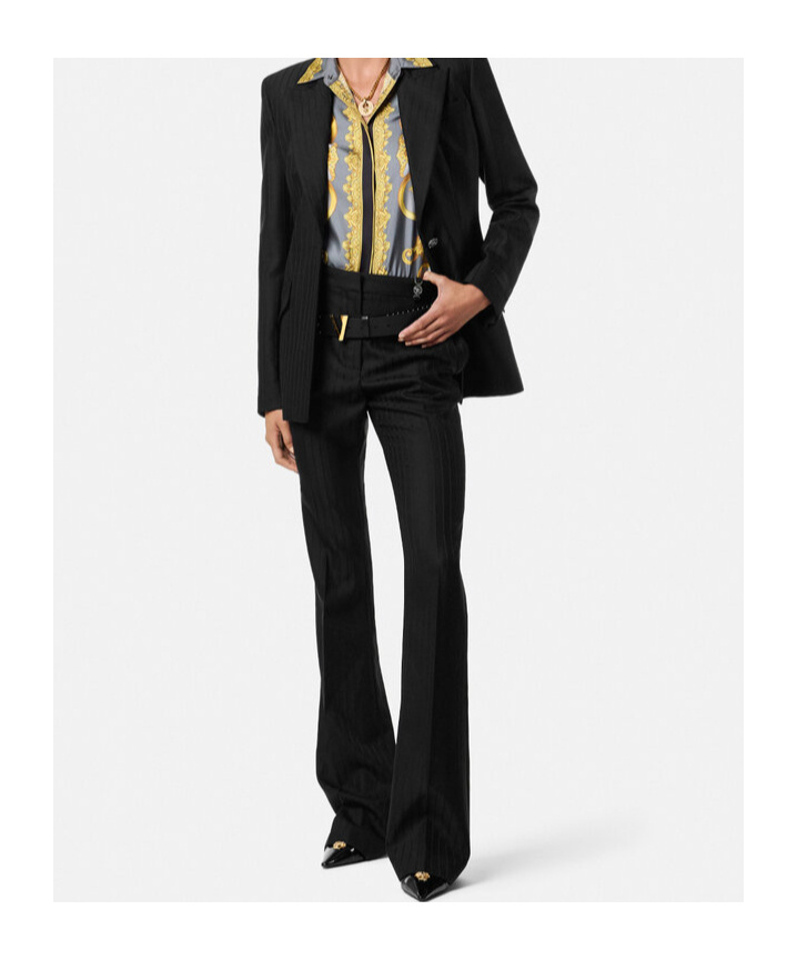 Versace Informal Pant Responsible Wool Tonal Pinstripes Clothing In Black