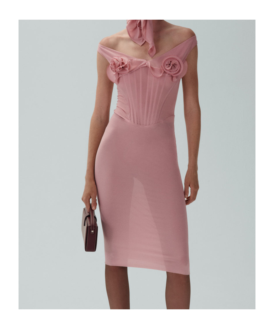 Magda Butrym Pink Floral Bustier Midi Dress In Pink