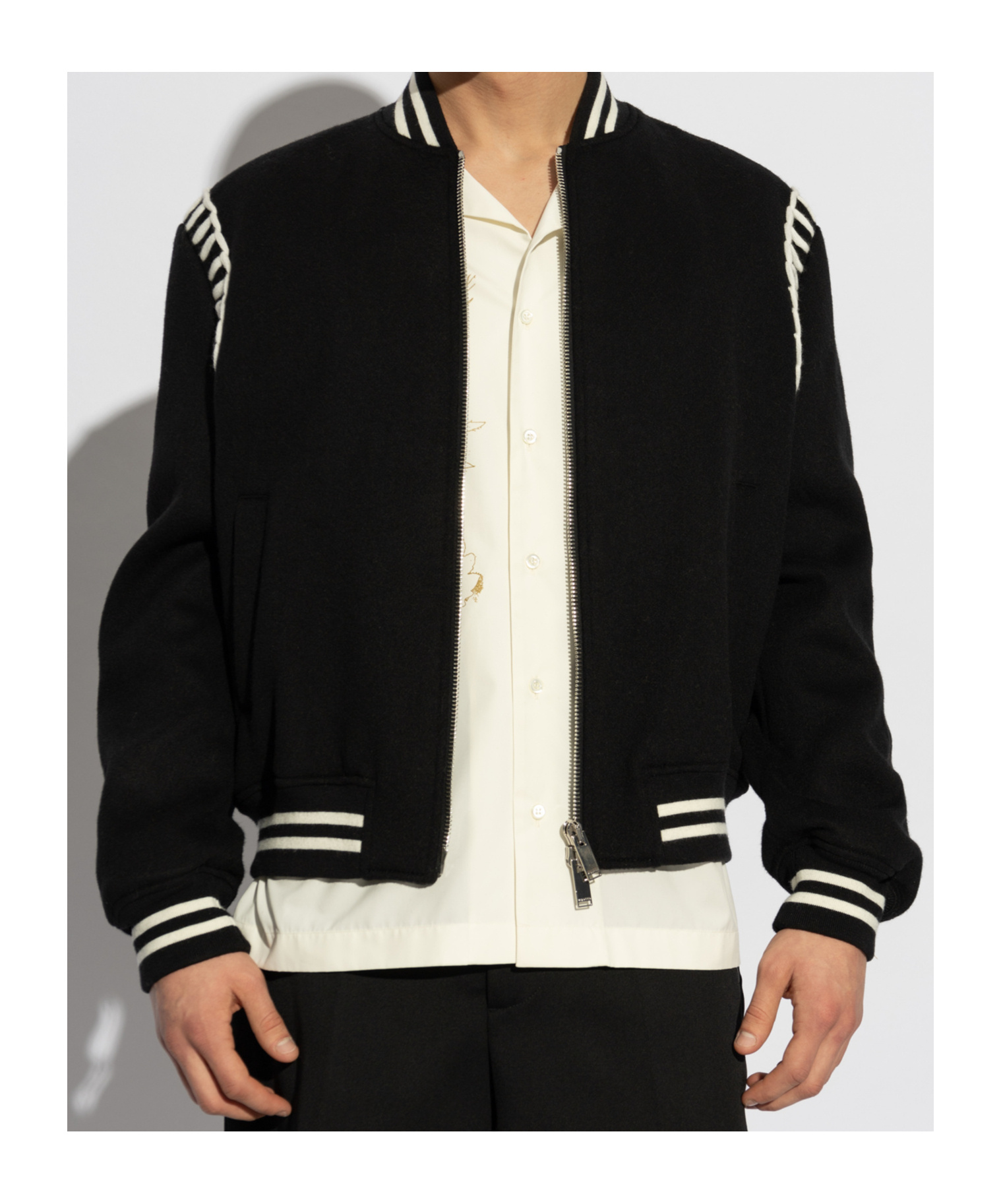 Alexander Mcqueen Embroidered Wool Bomber Jacket In Black