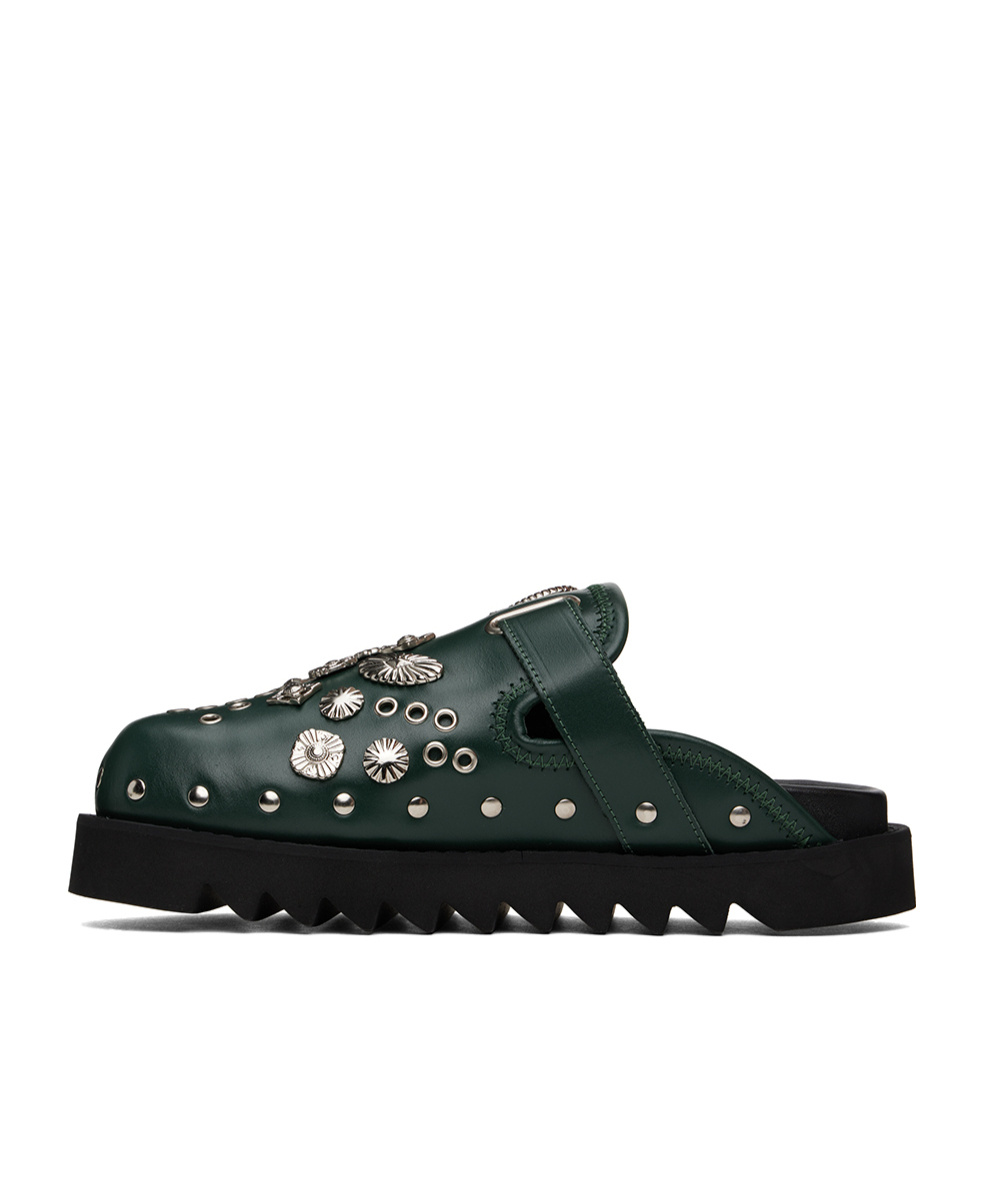 Toga Virilis Ssense Exclusive Green Eyelet Metal Sabot Slip-on Loafers In Black
