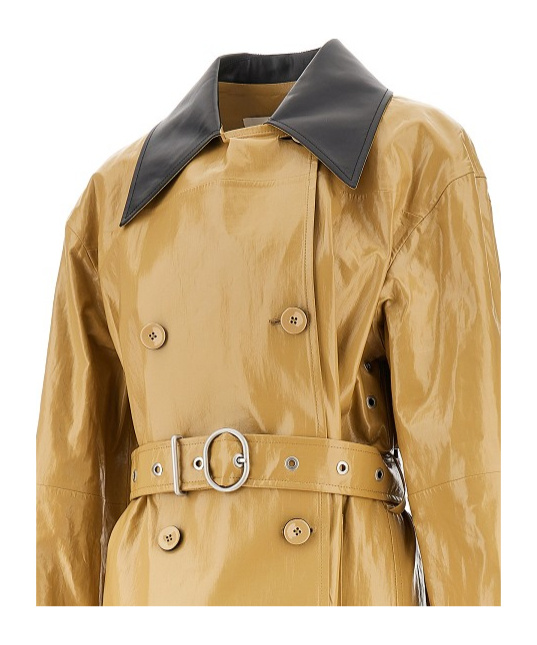 Jil Sander Coated Linen Double-breasted Coat In Nude