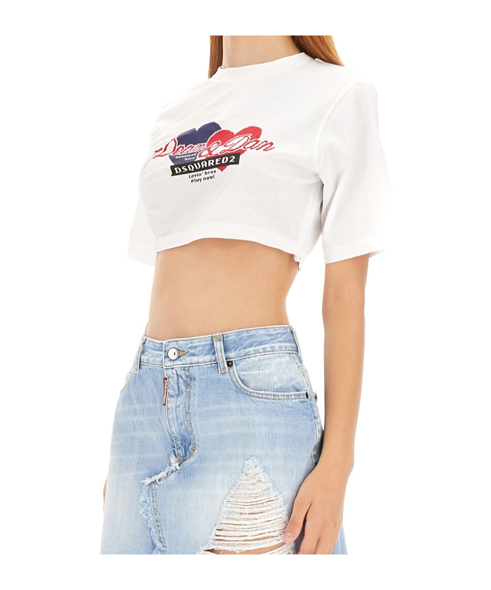 Dsquared2 Gathered Cropped T-shirt In White