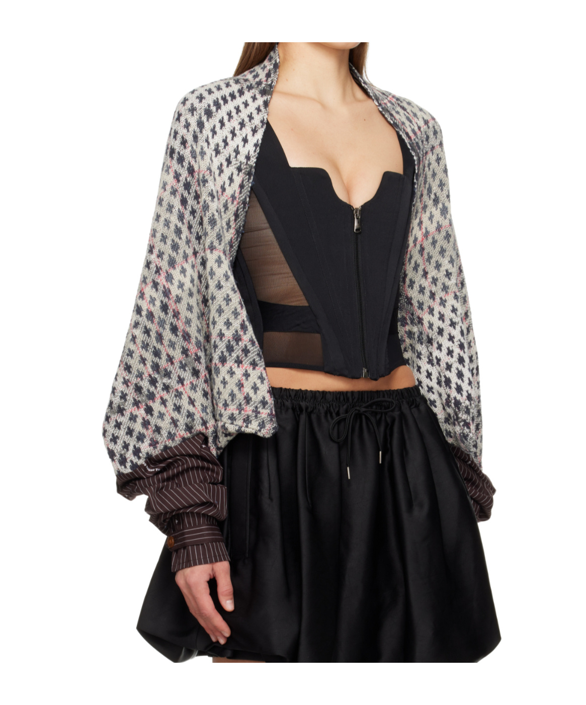 Vivienne Westwood Distressed Plaid Cardigan In Black