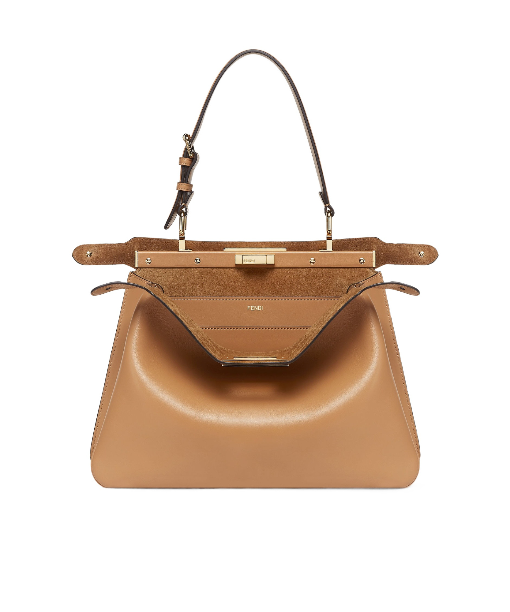 Fendi Signature Medium Peekaboo Soft Bag In Cappuccino Color