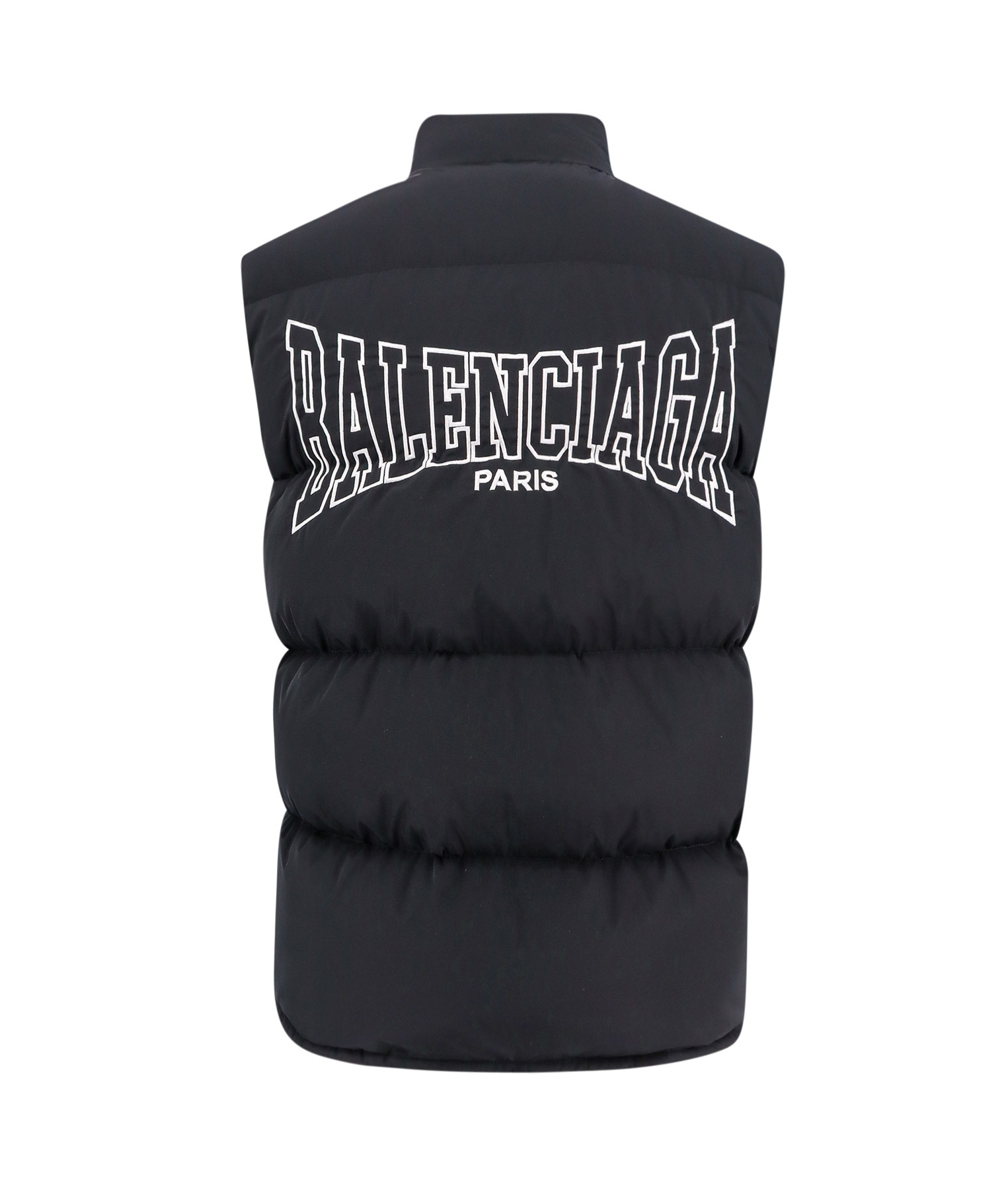 Balenciaga Logo Print Zip-up Down Vest In Black