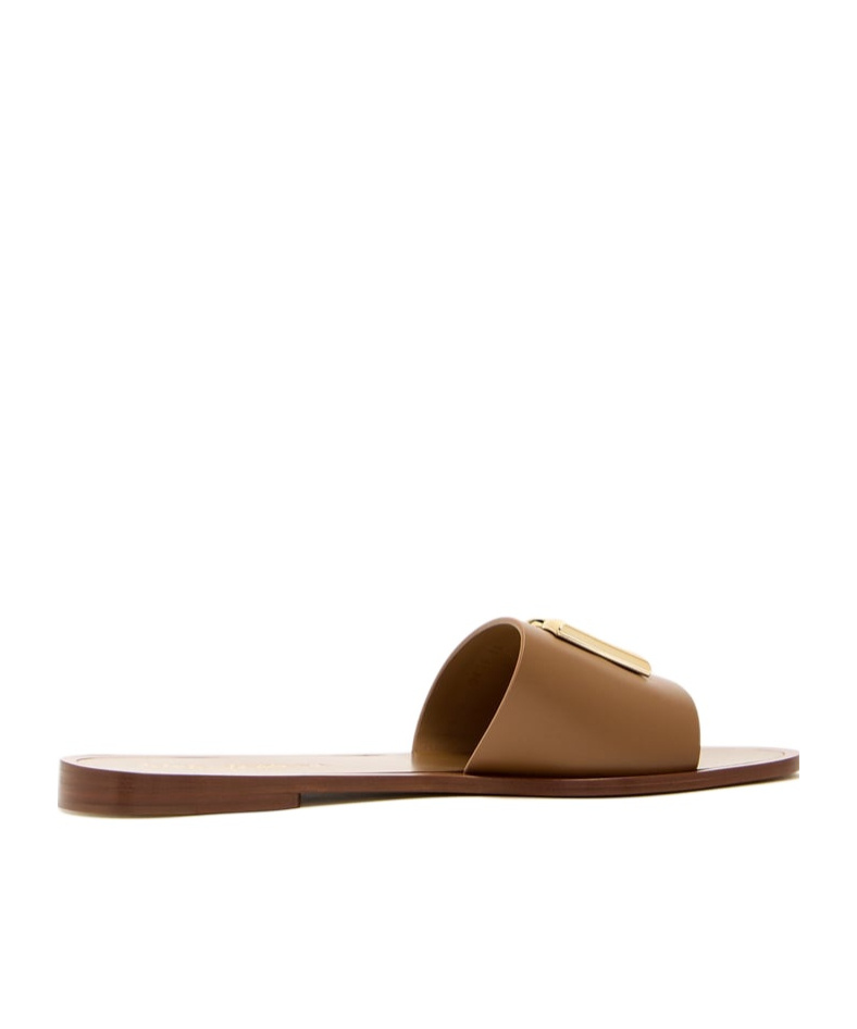 Dolce & Gabbana Women Camel Calf Leather Bianca Slides In Multi