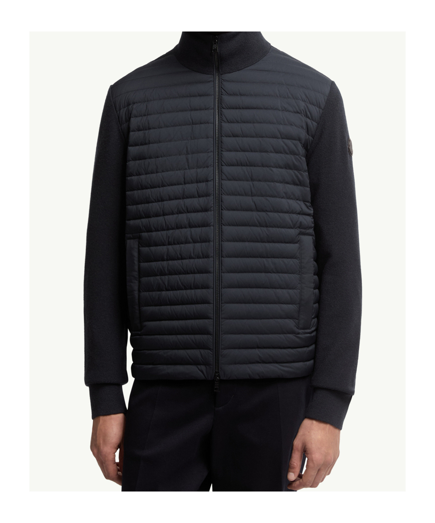 Moncler Cardigan Zippé Matelassé En Laine Et Cachemire In Black
