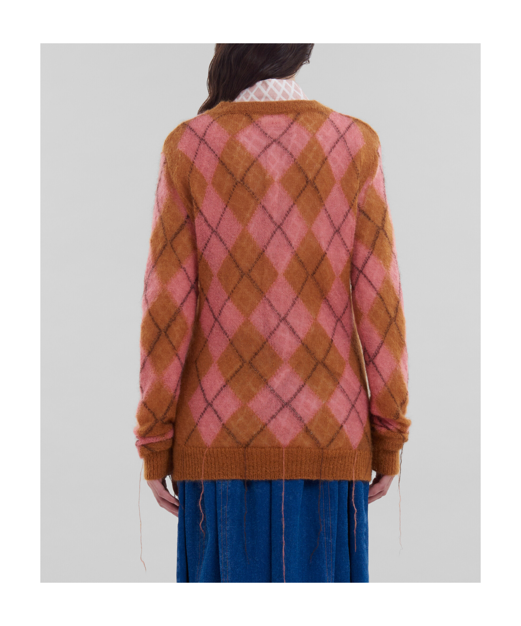 Marni Fringed Argyle Jacquard-knit Mohair-blend Sweater In Pink