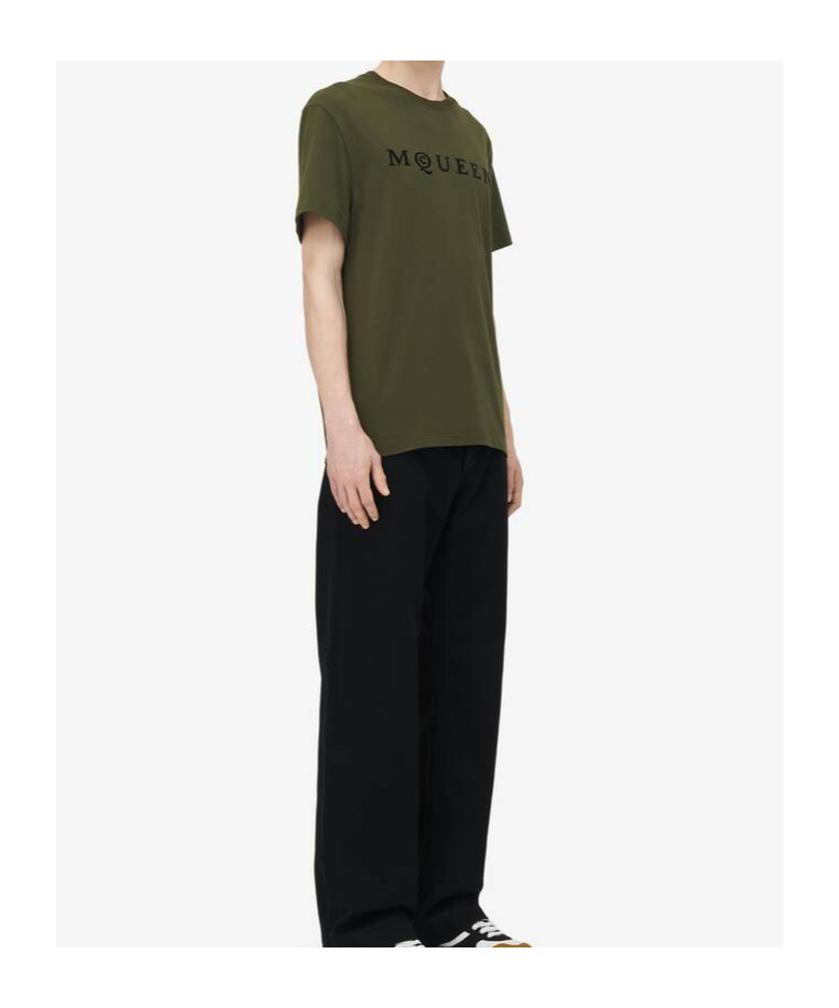 Alexander Mcqueen Pure Cotton T-shirt With Mcqueen Logo Detail In Green