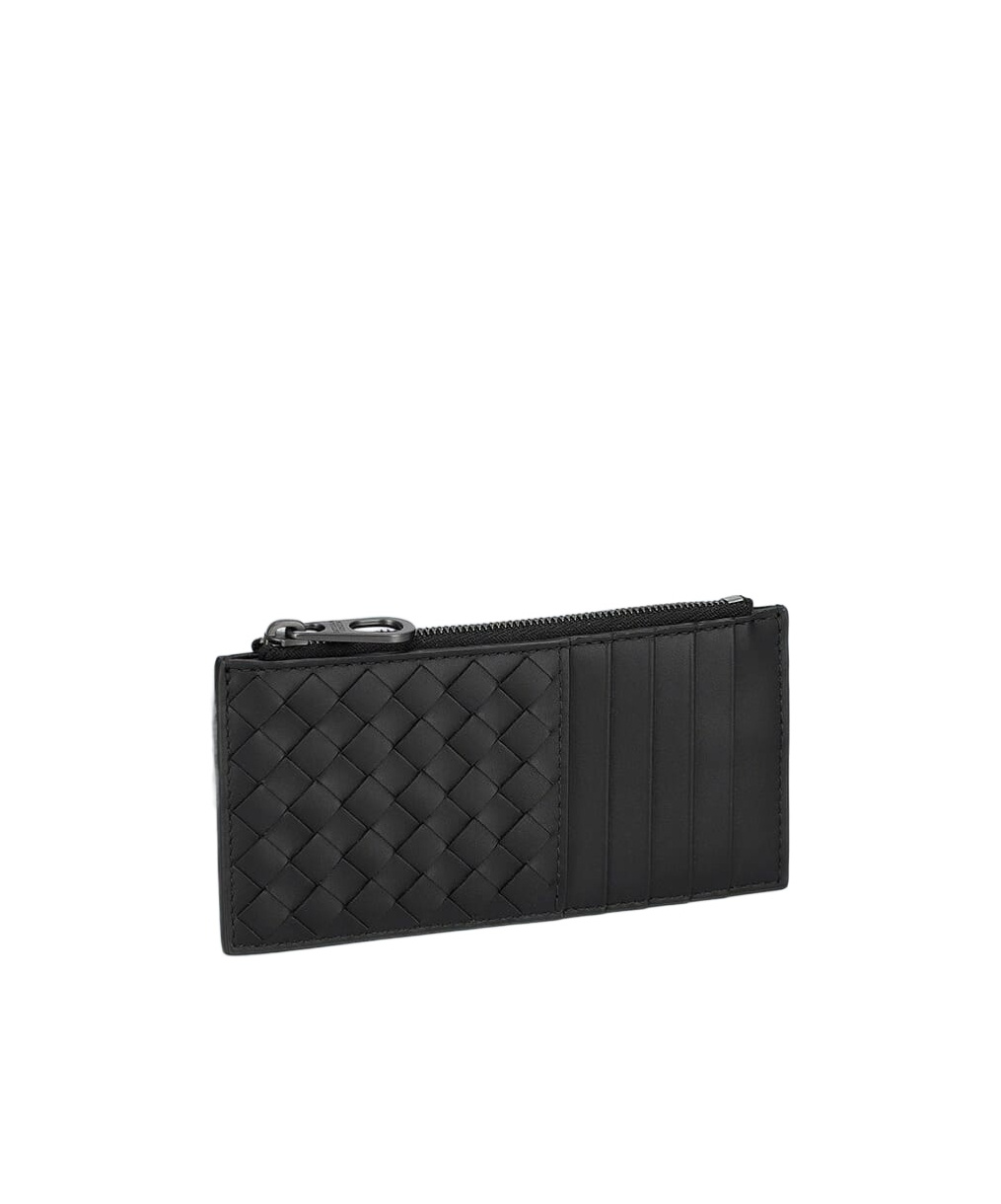 Bottega Veneta Card Holder With Black Intrecciato Zipper In Black