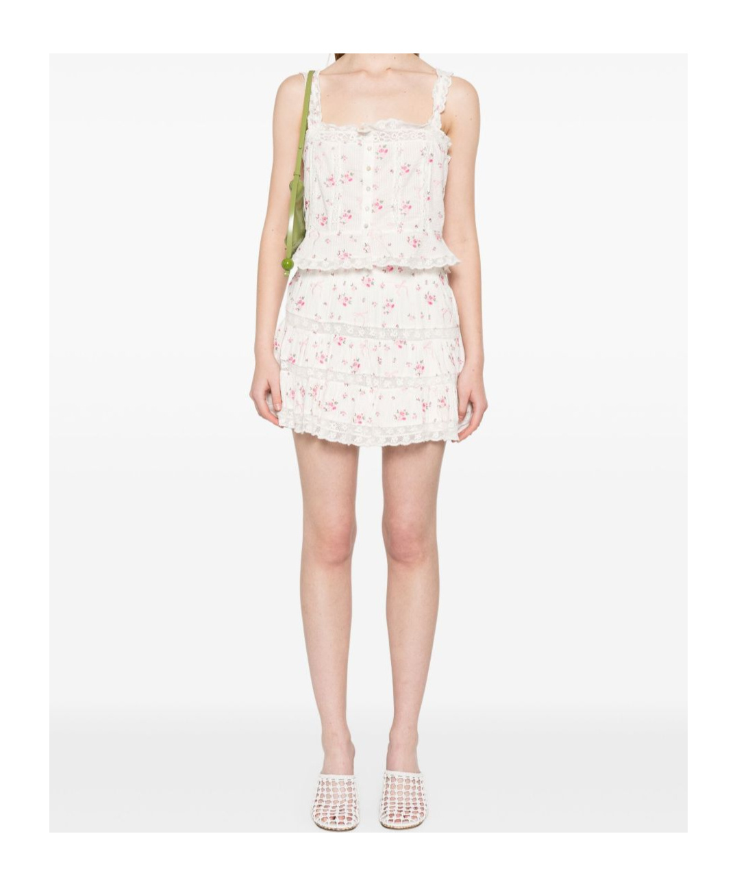 Loveshackfancy Smocked Waist Tiered Mini Skirt With Floral Embroidery In White