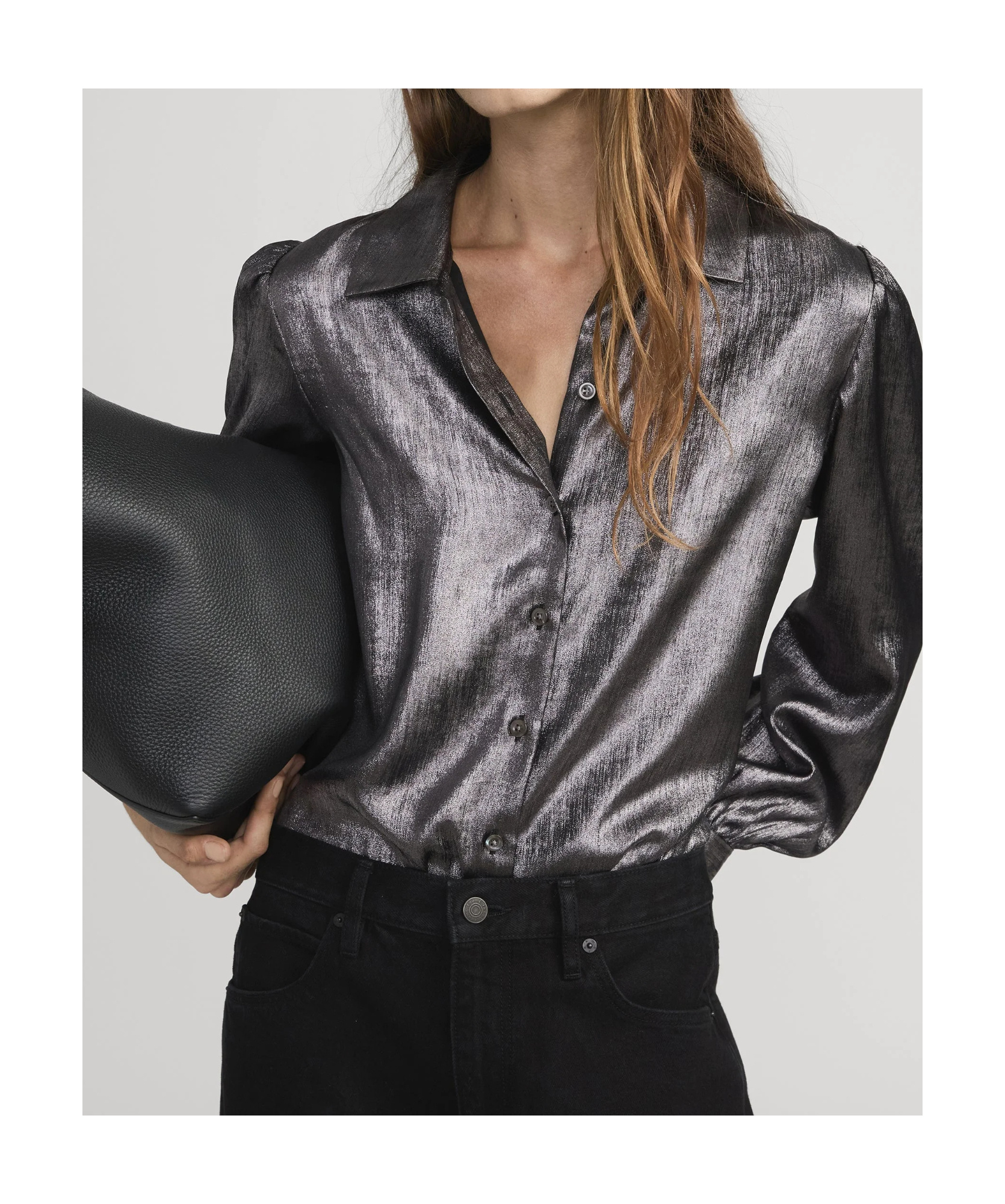 Frame The Shiny Staple Blouse In Brown