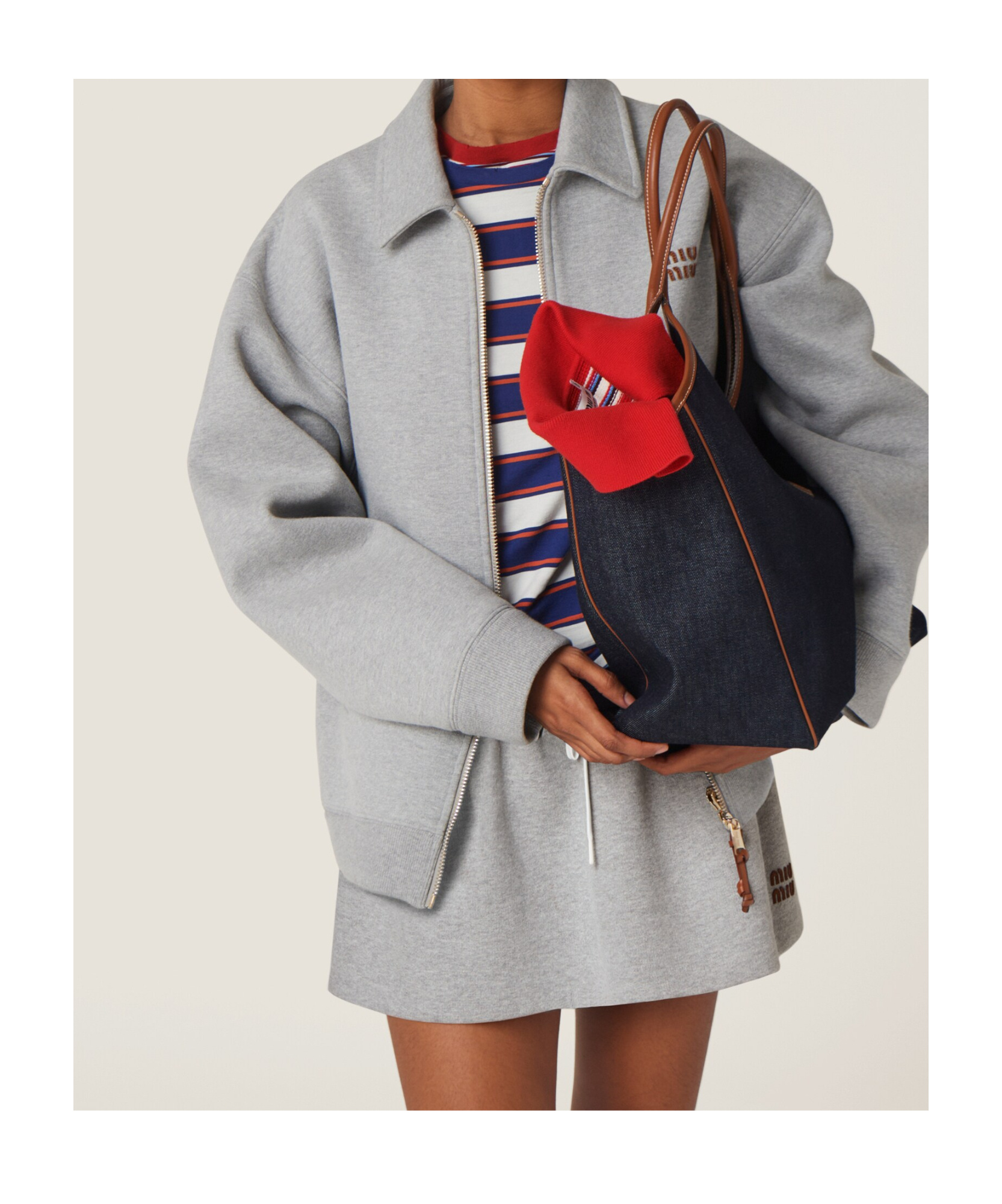 Miu Miu Logo-patch Cotton Skirt In Gray