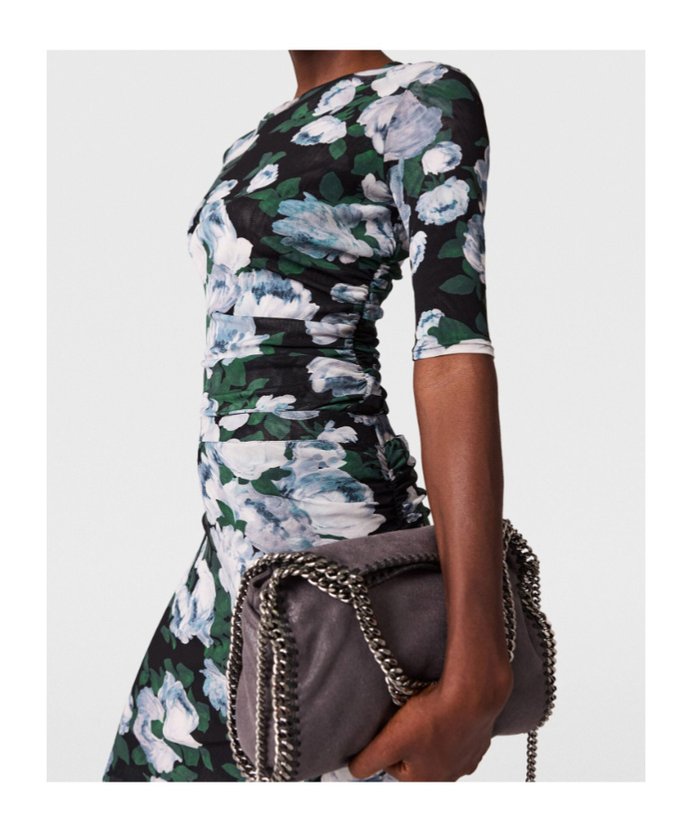 Stella Mccartney Floral Three-quarter-sleeve Mesh Top In Blue