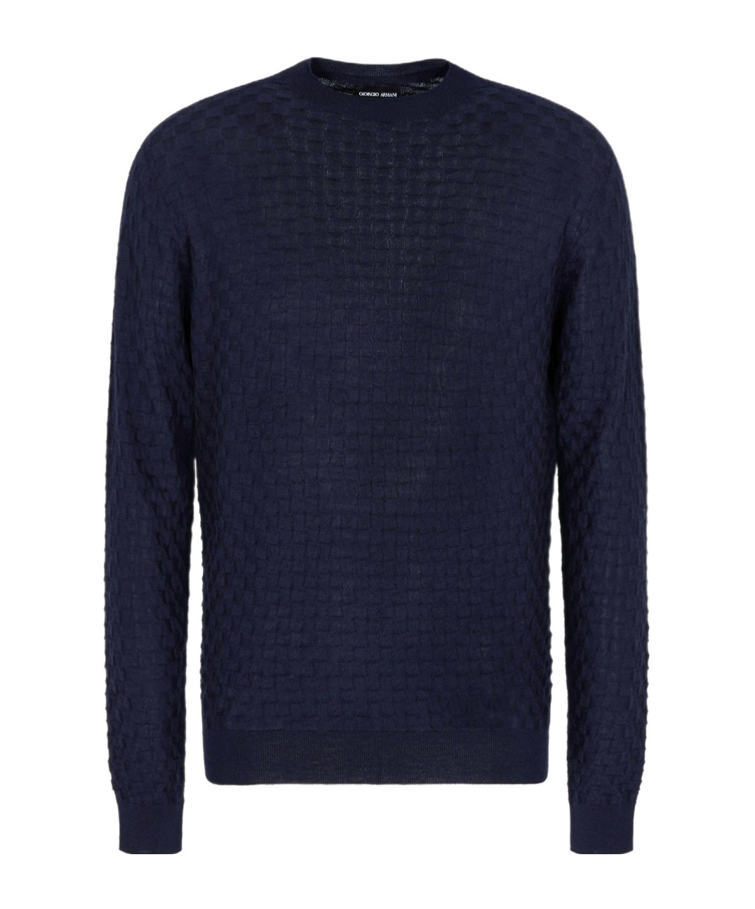Giorgio Armani Cashmere Blend Crew Neck Sweater With Textured Pattern In Blue