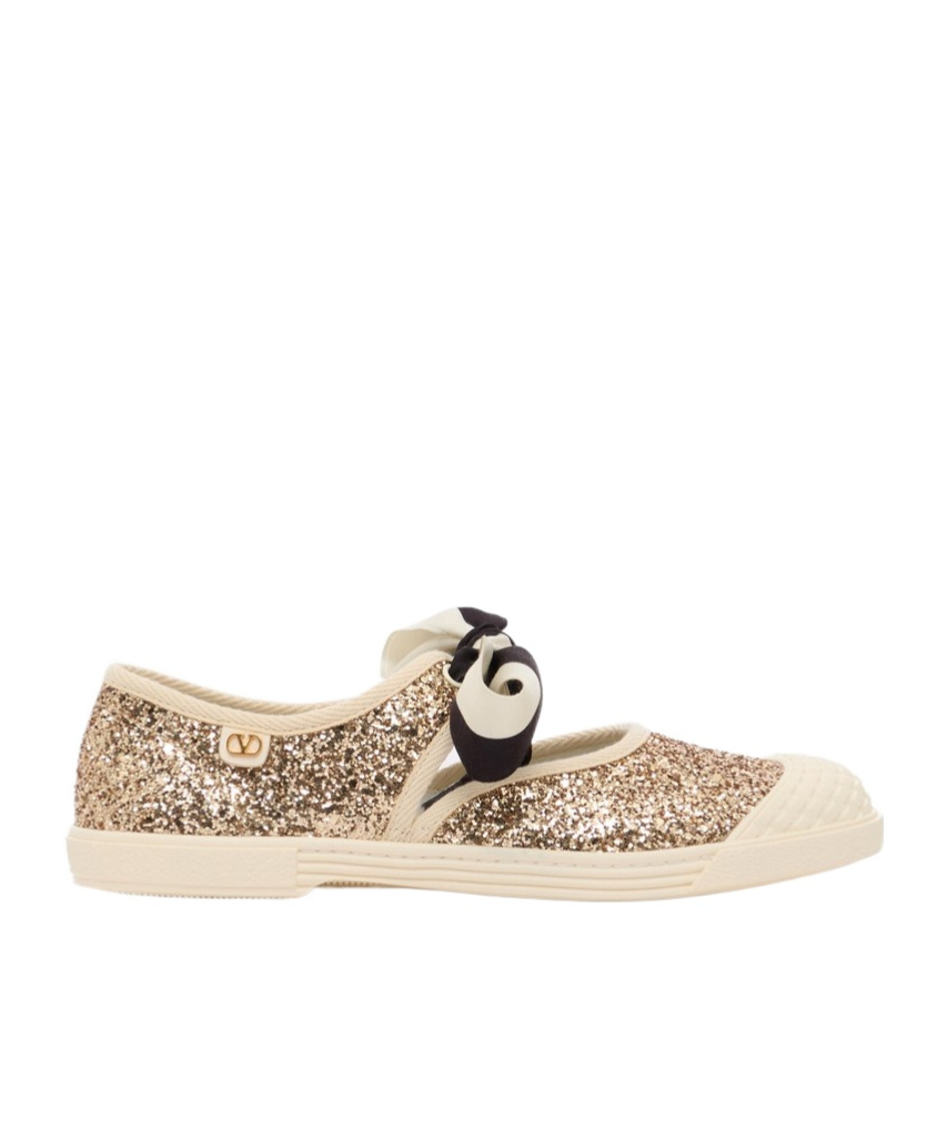 Valentino Bay By Bay Ballerina Trainers In Glitter Fabric In Oro/ivory/ivory