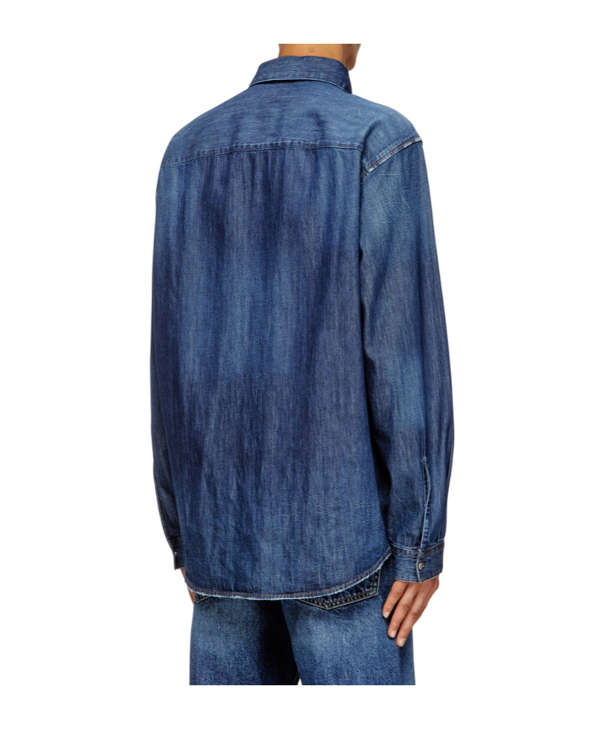 Diesel Denim Shirt With Embroidered Logo In Blue