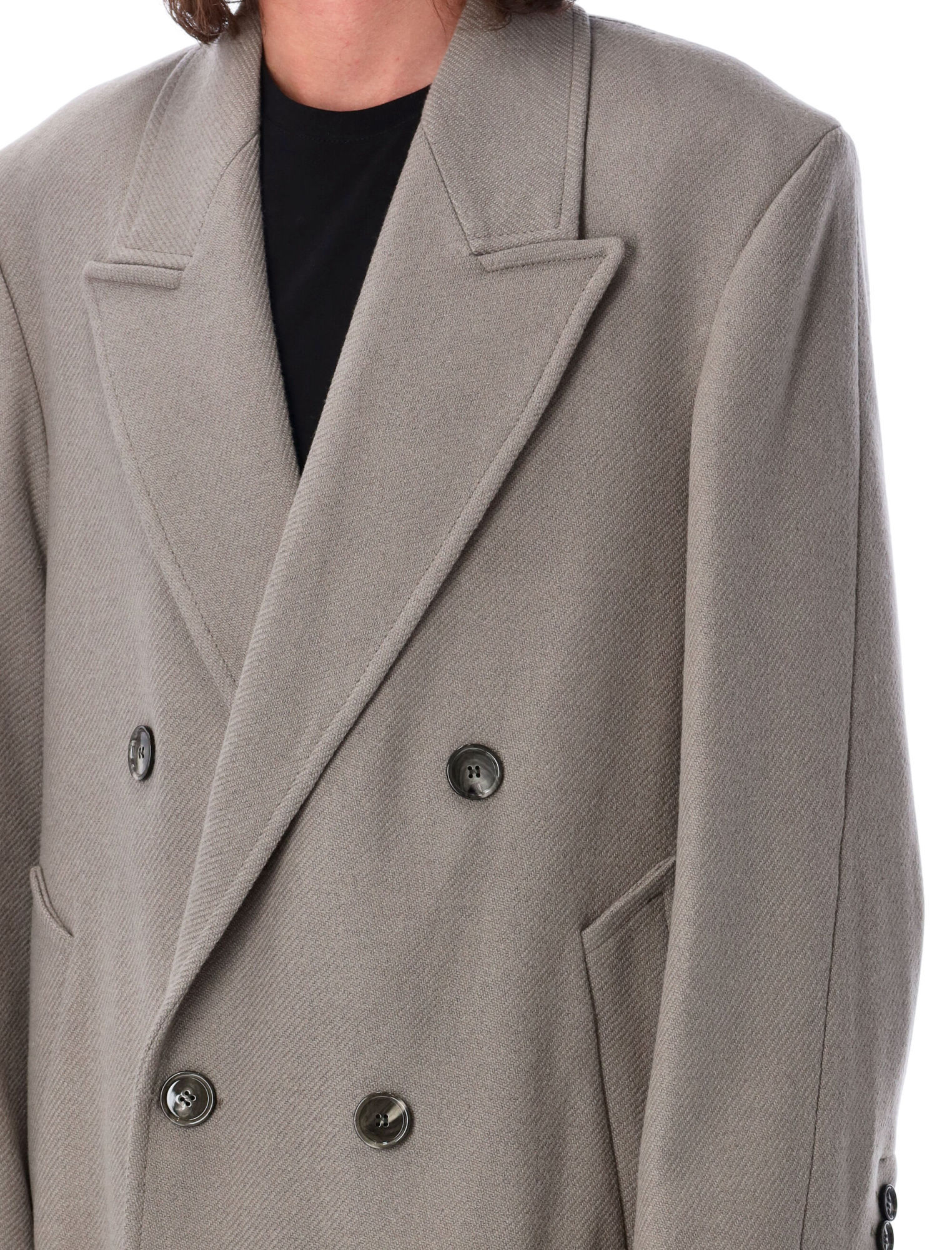 Shop Ami Alexandre Mattiussi Ami Paris Double-breasted Coat In Gray