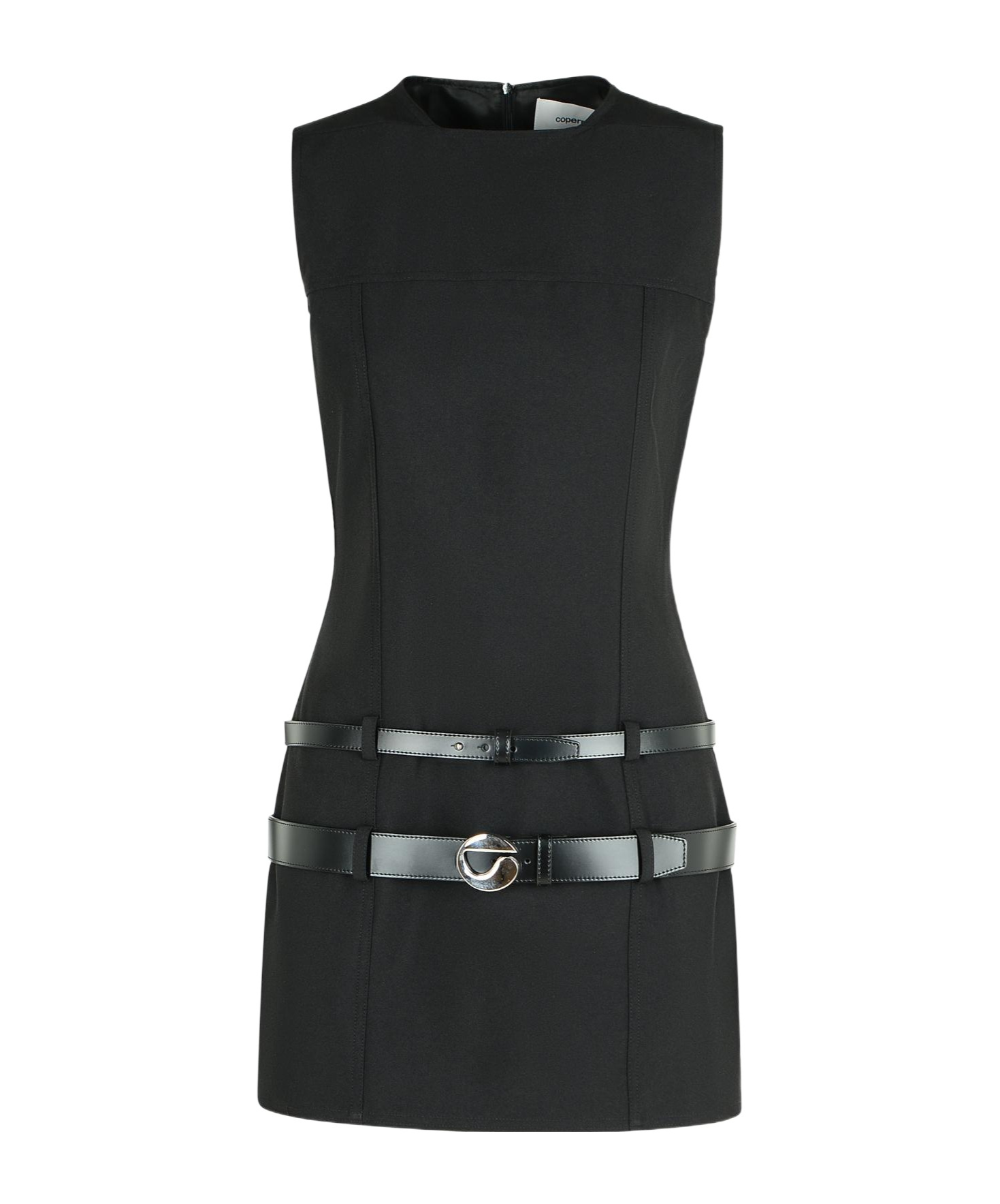 Coperni Black Sleeveless Mini Dress With Two Adjustable Belts On The Front In Tech Fabric Woman In Black