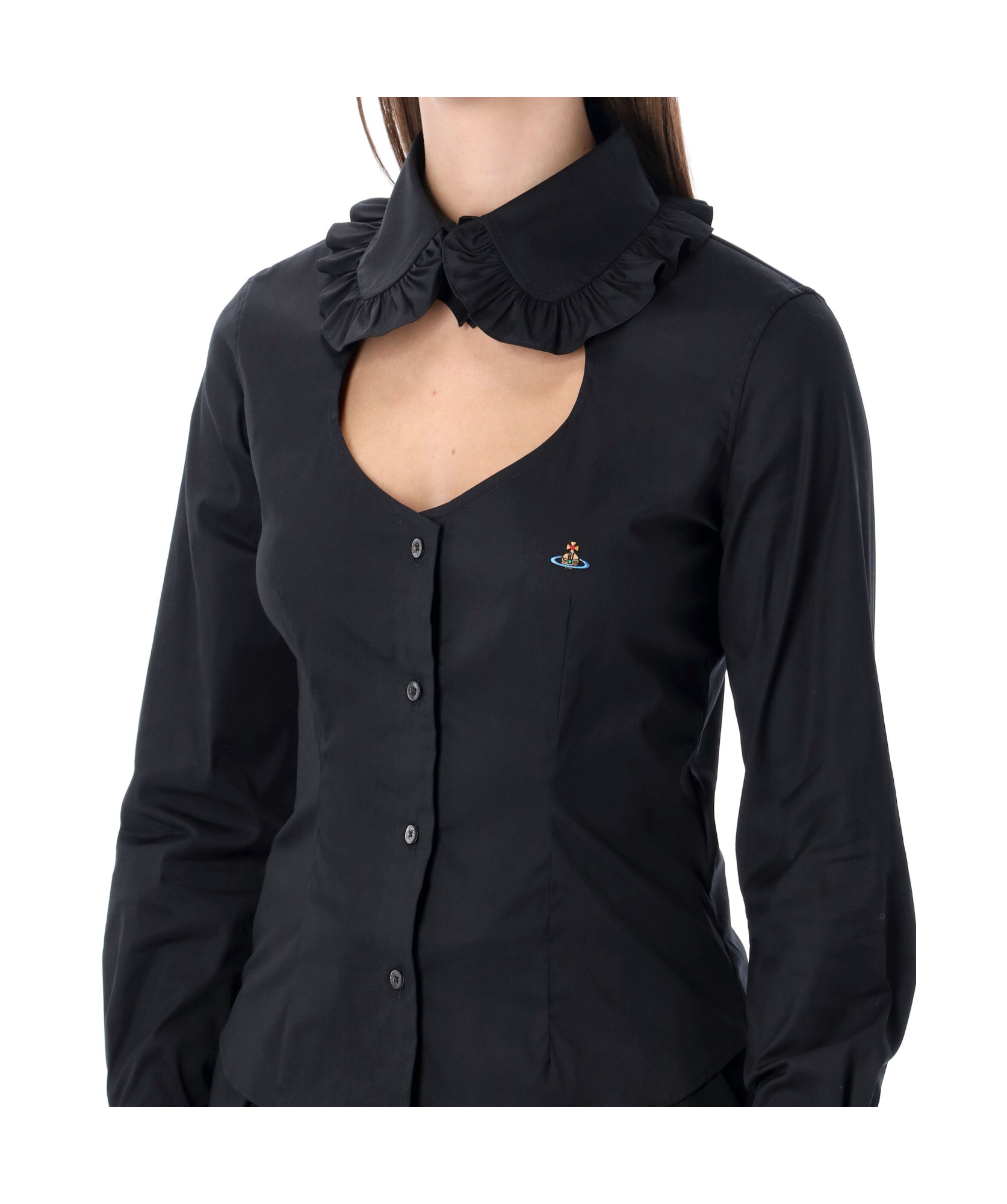 Vivienne Westwood Tailored Long Sleeve Shirt With Ruffled Collar In Black
