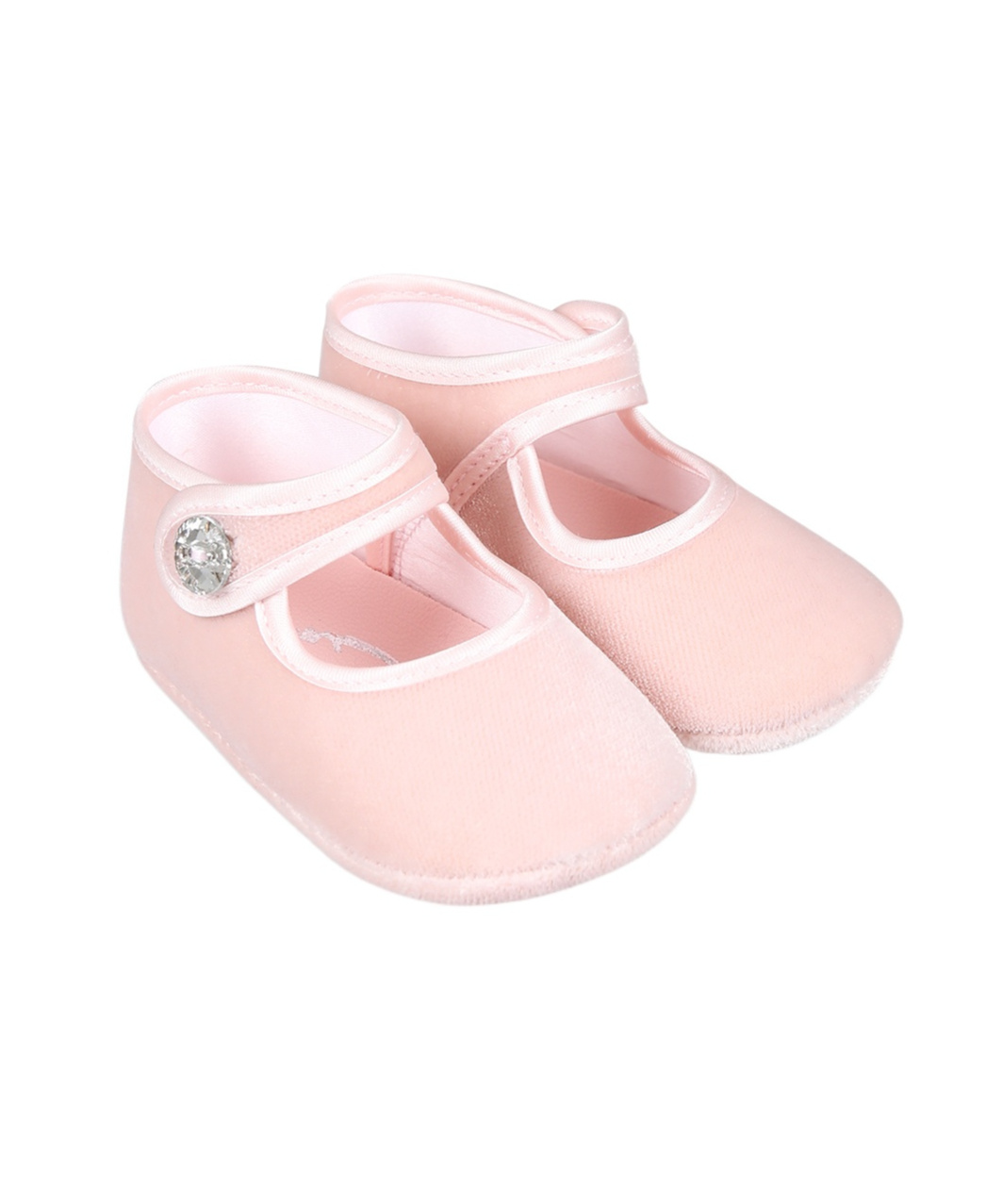 Monnalisa Button-strap Velvet Crib Shoes In Pink