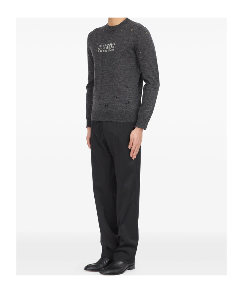 Mm6 Maison Margiela Distressed Dark Grey Knit Sweater In Gray