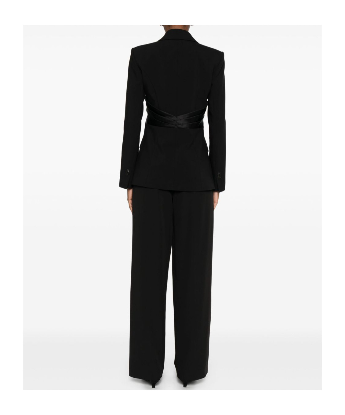 Patrizia Pepe Tailored Draped Blazer With Satin Waist Panel In Black