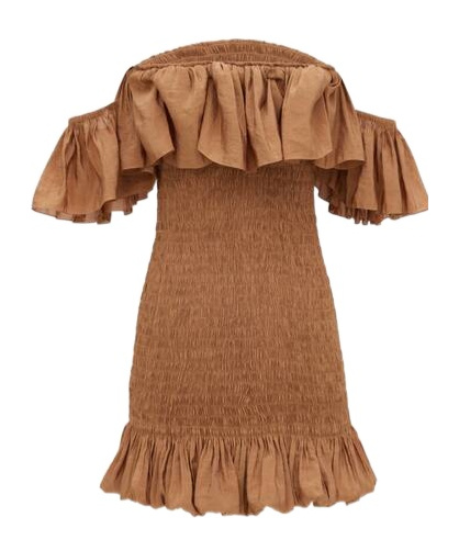 Saint Laurent Pleated Dress In Brown