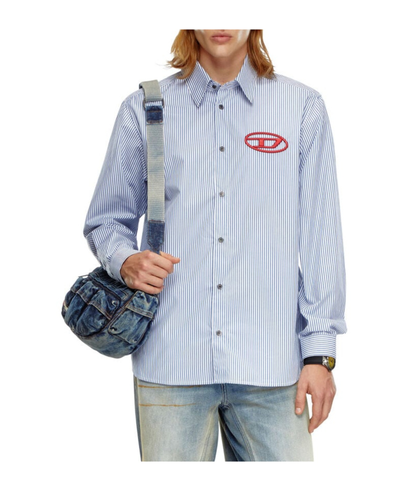 Diesel Embroidered-logo Striped Poplin Shirt In Blue