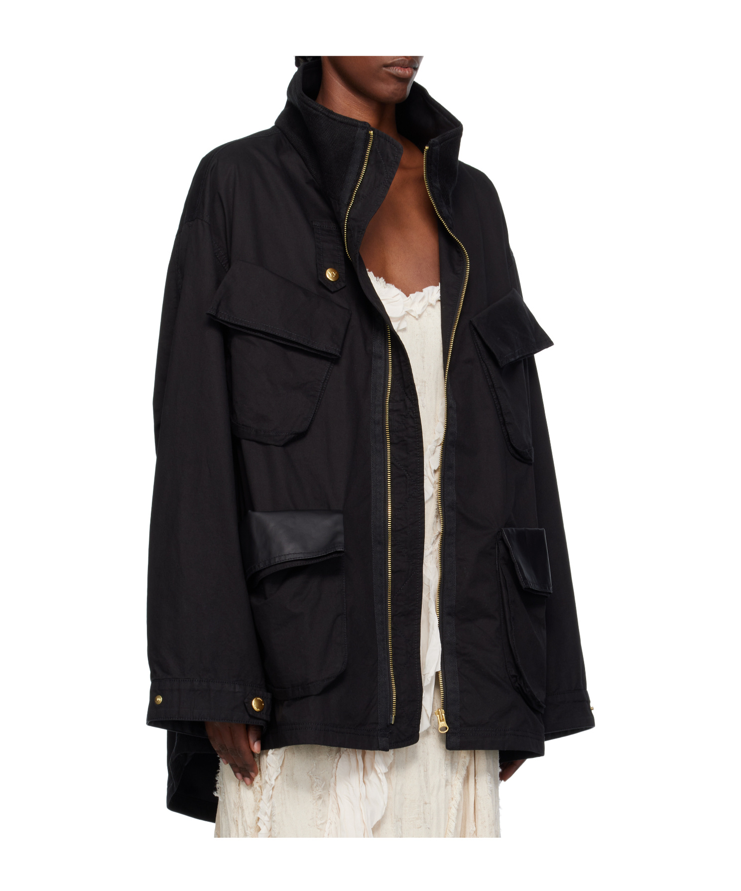 Open Yy Cargo Pocket Field Jacket In Black
