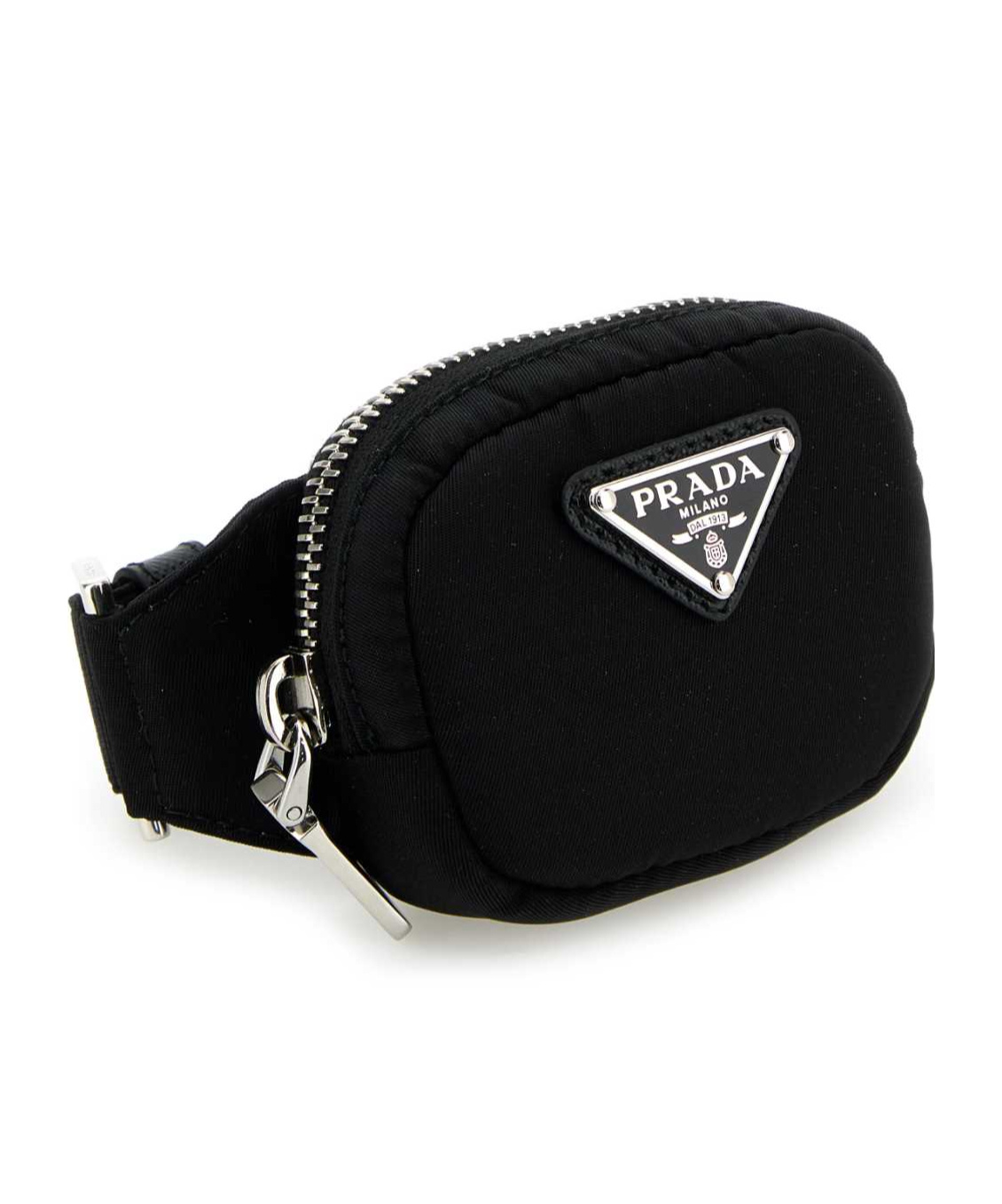 Prada Triangle-logo Zipped Key Tag In Black