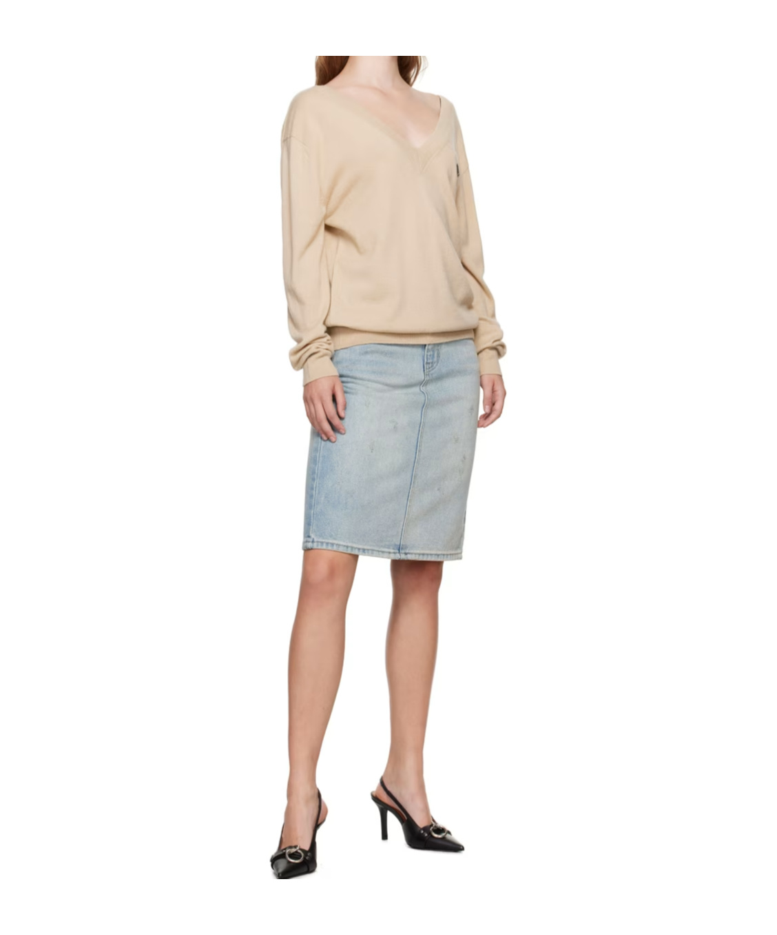 We11 Done Deep V-neck Long-sleeved Sweater In Nude