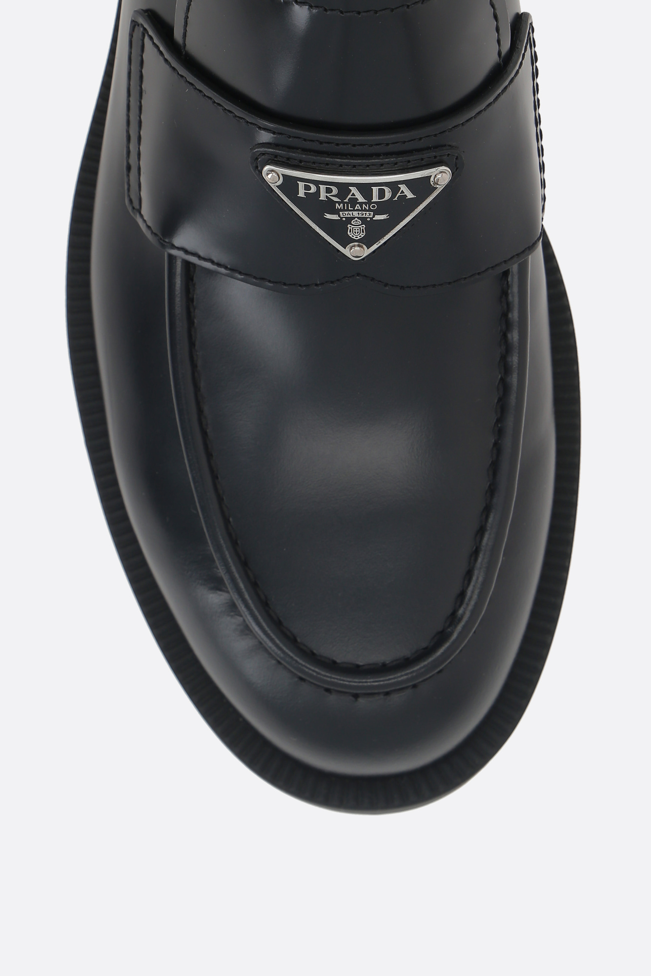 Prada Black Brushed Calf Leather Loafers In Black