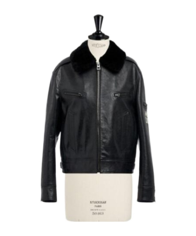 Dior Logo Zipper Leather Jacket In Black