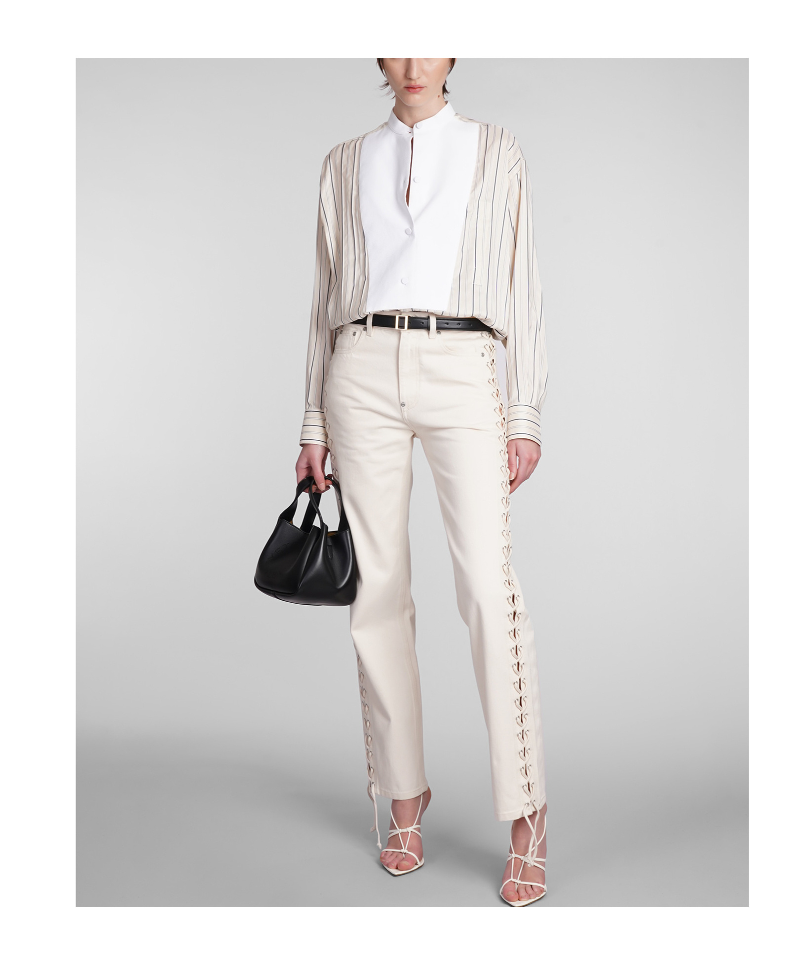 Stella Mccartney Curved Hem Panelled Striped Shirt In White