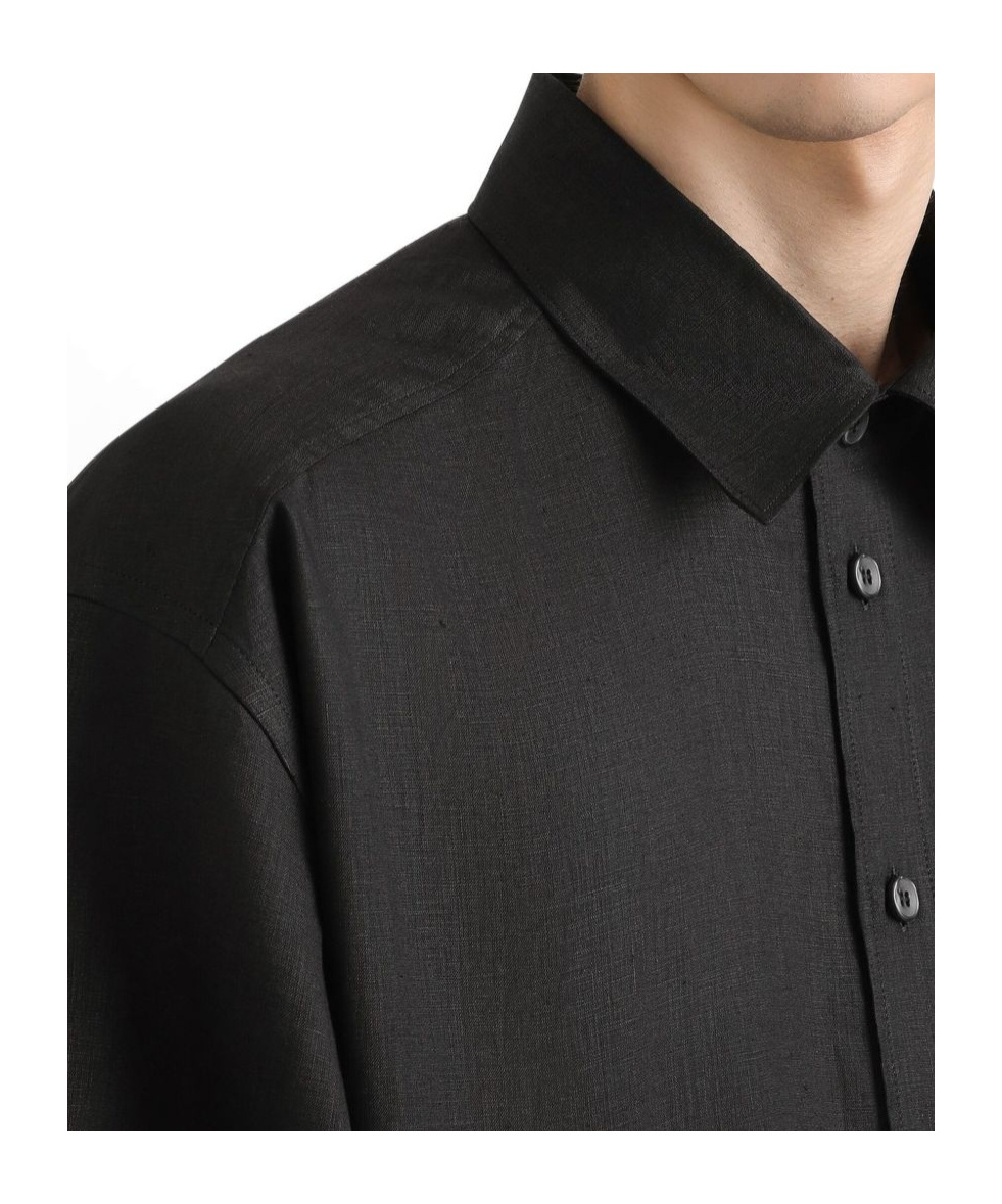 Dolce & Gabbana Cotton Tuxedo Shirt With Heraldic Patch In Black