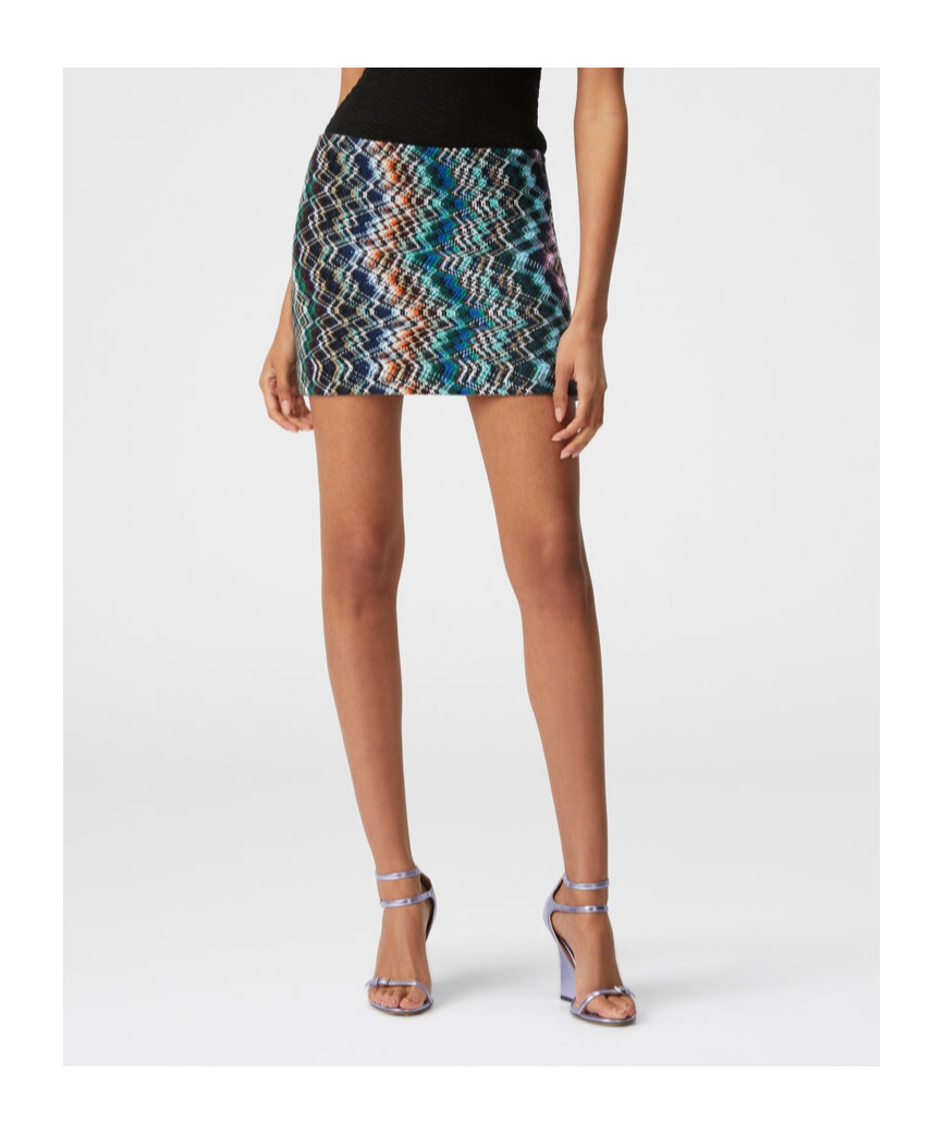 Missoni Zigzag Wool-cotton Mini Skirt In Blue